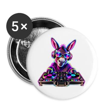 Neon DJ Donkey - Buttons groß 56 mm (5er Pack) - Weiß - Vorne