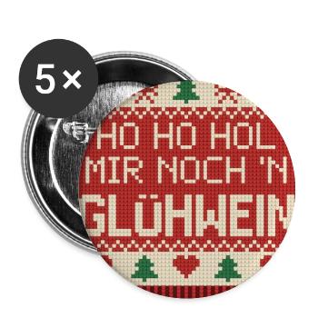 Ho Ho Hol mir Glühwein Strickmuster - Buttons groß 56 mm (5er Pack) - Weiß - Vorne
