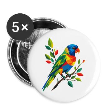 Bunter Regenbogenlori auf einem Zweig   - Buttons groß 56 mm (5er Pack) - Weiß - Vorne