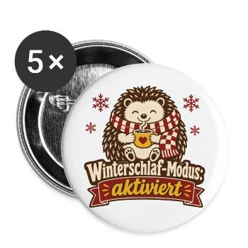 Igel Winterschlaf Modus Gemütlich Winter - Buttons groß 56 mm (5er Pack) - Weiß - Vorne