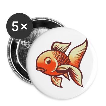 Goldfisch mit großen Flossen – Retro - Buttons groß 56 mm (5er Pack) - Weiß - Vorne
