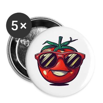 Lachende Tomate mit roter Sonnenbrille - Buttons groß 56 mm (5er Pack) - Weiß - Vorne