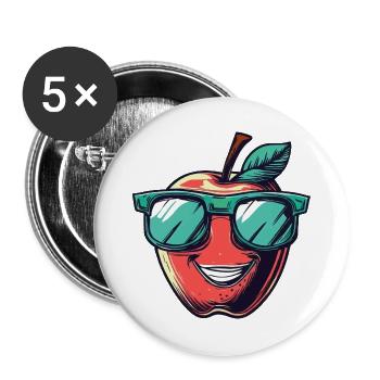 Lachender Apfel mit grüner Sonnenbrille - Buttons groß 56 mm (5er Pack) - Weiß - Vorne
