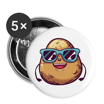 Lachende Kartoffel mit Sonnenbrille - Buttons groß 56 mm (5er Pack) - Weiß - Vorne