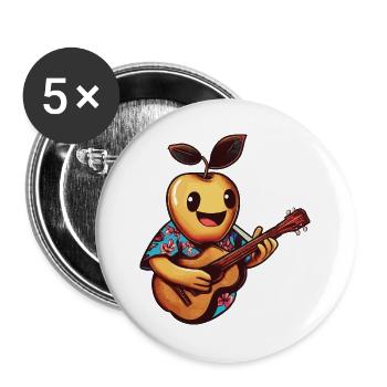 Fröhliche Frucht im Hawaiihemd mit Ukulele - Buttons groß 56 mm (5er Pack) - Weiß - Vorne