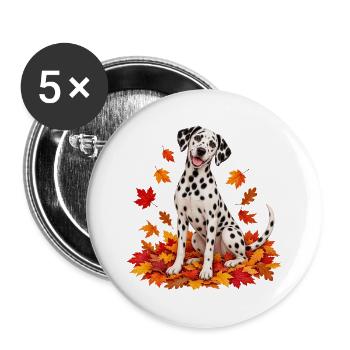 Herbst Dalmatiner im bunten Laub - Buttons groß 56 mm (5er Pack) - Weiß - Vorne
