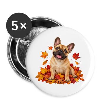 Herbstbulldogge im Laub - Buttons groß 56 mm (5er Pack) - Weiß - Vorne