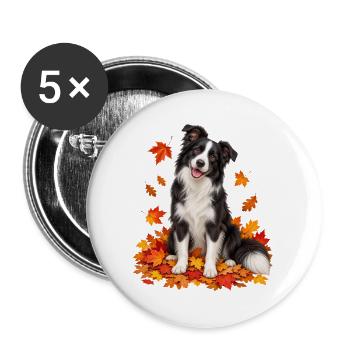 Herbstlicher Border Collie mit Blättern - Buttons groß 56 mm (5er Pack) - Weiß - Vorne