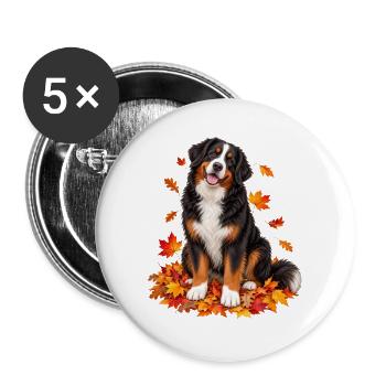 Berner Sennenhund Herbstliebe - Buttons groß 56 mm (5er Pack) - Weiß - Vorne