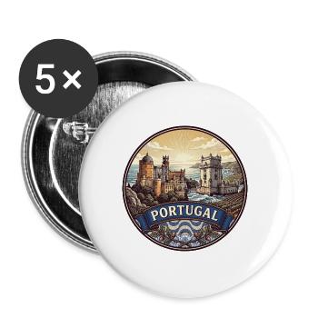 Portugal-Reiseabzeichen Pena-Palast Belem-Souvenir - Buttons groß 56 mm (5er Pack) - Weiß - Vorne