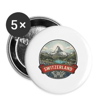 Schweiz Reiseabzeichen Matterhorn Alpine Geschenk - Buttons groß 56 mm (5er Pack) - Weiß - Vorne