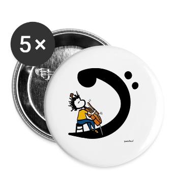 Cello Bass Clef – Cellist-Musik-T-Shirt - Buttons groß 56 mm (5er Pack) - Weiß - Vorne