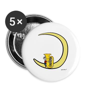 Moon and Tuba – Tubaspieler-Musik-T-Shirt - Buttons groß 56 mm (5er Pack) - Weiß - Vorne