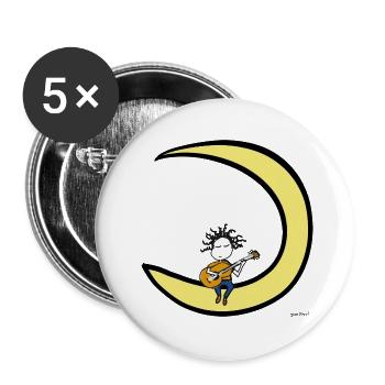 Moon and Guitar – Gitarristen-Musik-T-Shirt - Buttons groß 56 mm (5er Pack) - Weiß - Vorne