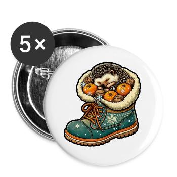 Igel Im Winterstiefel Mandarinen Pop Art Shirt - Buttons groß 56 mm (5er Pack) - Weiß - Vorne