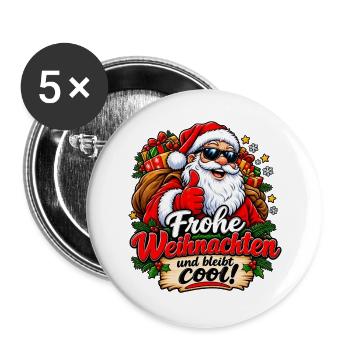 Cooler Weihnachts-Santa mit Geschenken - Buttons groß 56 mm (5er Pack) - Weiß - Vorne