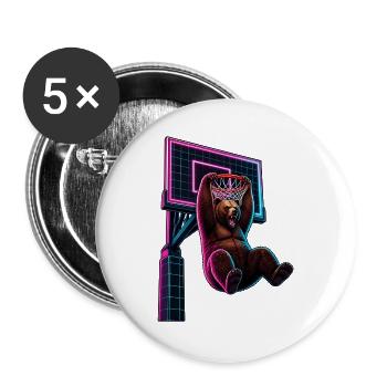 Bär Basketball Dunk Synthwave Retro Neon T-Shirt - Buttons groß 56 mm (5er Pack) - Weiß - Vorne