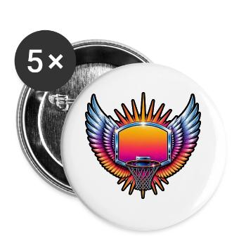 Basketball Korb Flügel Retro 80s Vintage T-Shirt - Buttons groß 56 mm (5er Pack) - Weiß - Vorne