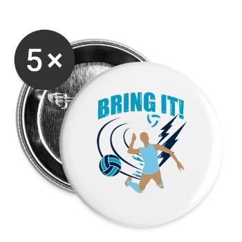 Bring It! Volleyballerin mit Blitzen - Buttons groß 56 mm (5er Pack) - Weiß - Vorne