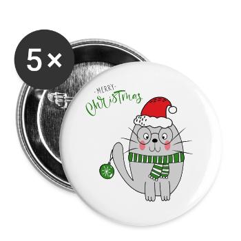 Weihnachtskatze  - Buttons groß 56 mm (5er Pack) - Weiß - Vorne