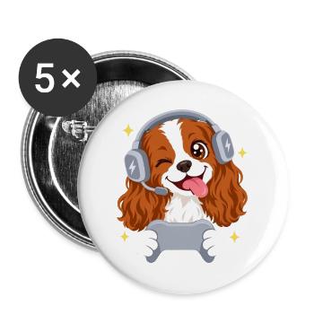 Gaming Cavalier King Charles Spaniel Headset  - Buttons groß 56 mm (5er Pack) - Weiß - Vorne