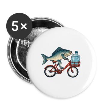 Fisch auf Fahrrad mit Wasserflasche - Buttons groß 56 mm (5er Pack) - Weiß - Vorne