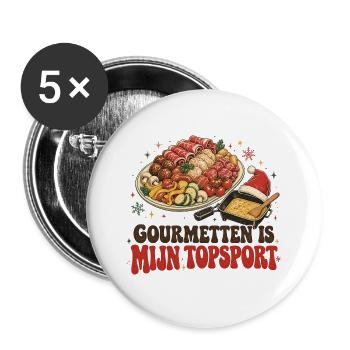 Gourmet ist mein Topsport – lustiges Weihnachtsdesign - Buttons groß 56 mm (5er Pack) - Weiß - Vorne