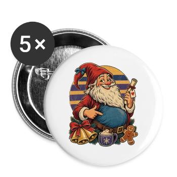 Christmas Schwangerer Wichtel Retro Mama - Buttons groß 56 mm (5er Pack) - Weiß - Vorne