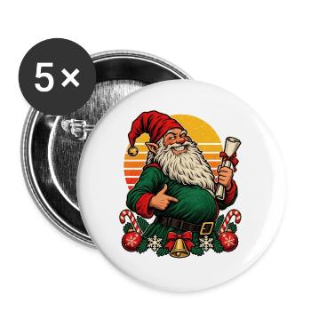 Christmas-Wichtel werdende Mama Retro - Buttons groß 56 mm (5er Pack) - Weiß - Vorne