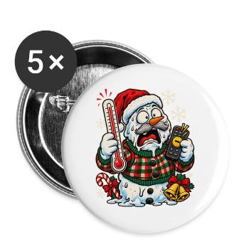 Christmas Schneemann Opa am Thermostat - Buttons groß 56 mm (5er Pack) - Weiß - Vorne
