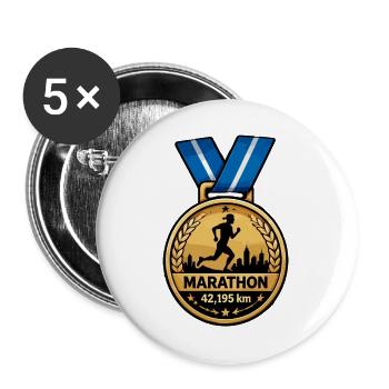Marathon Medaillon Lauf-Sieg Design - Buttons groß 56 mm (5er Pack) - Weiß - Vorne