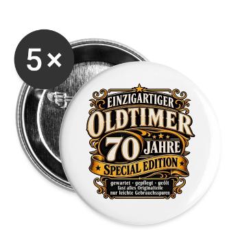 Einzigartiger Oldtimer 70 Jahre 70 Geburtstag - Buttons groß 56 mm (5er Pack) - Weiß - Vorne