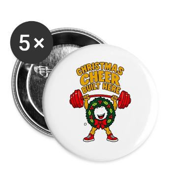 Christmas Cheer Built Here Weihnachten Retro - Buttons groß 56 mm (5er Pack) - Weiß - Vorne
