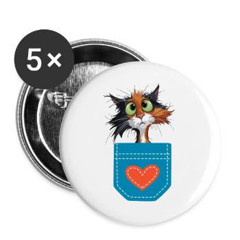 Kätzchen-in-deiner Taschenherz-Thema - Buttons groß 56 mm (5er Pack) - Weiß - Vorne