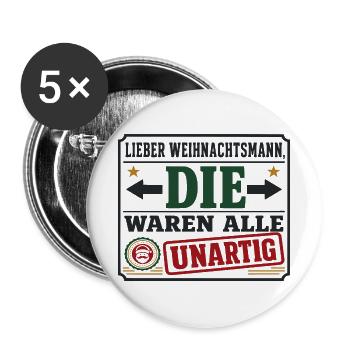 Lieber Weihnachtsmann – Unartig Weihnachten - Buttons groß 56 mm (5er Pack) - Weiß - Vorne