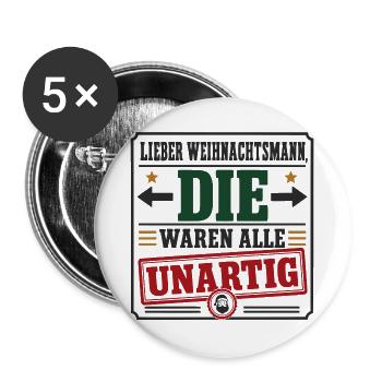 Lieber Weihnachtsmann – Weihnachts Spruch - Buttons groß 56 mm (5er Pack) - Weiß - Vorne