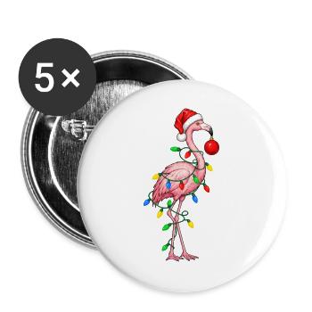 Weihnachtsflamingo mit Lichterkette - Buttons groß 56 mm (5er Pack) - Weiß - Vorne