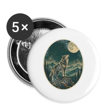 Wolf heult den Vollmond an – Vintage Wald - Buttons groß 56 mm (5er Pack) - Weiß - Vorne