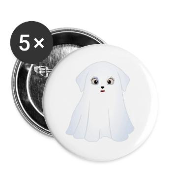 Halloween Hunde, Kostüm Geister - Buttons groß 56 mm (5er Pack) - Weiß - Vorne