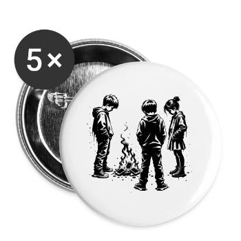 Feuerstelle Silhouetten: Kinderkreis - Buttons groß 56 mm (5er Pack) - Weiß - Vorne