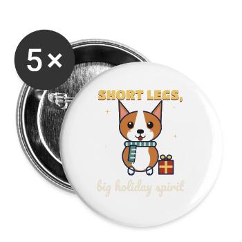 Short Legs, Big Holiday Spirit – Corgi Weihnachten - Buttons groß 56 mm (5er Pack) - Weiß - Vorne