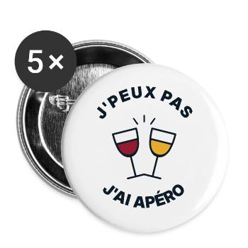 Ich kann nicht, ich habe einen Aperitif – humorvolles T-Shirt - Buttons groß 56 mm (5er Pack) - Weiß - Vorne