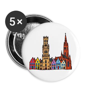 Brügge Skyline im bunten Wachsmalstil - Buttons groß 56 mm (5er Pack) - Weiß - Vorne