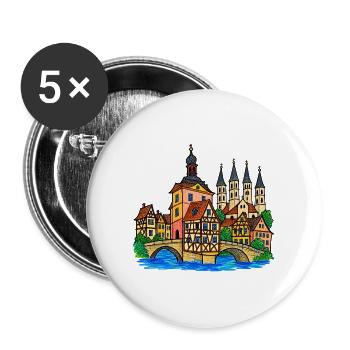 Bamberg Skyline im bunten Wachsmalstil - Buttons groß 56 mm (5er Pack) - Weiß - Vorne