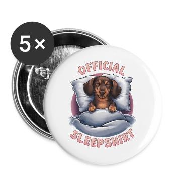 Offizielles Schlafshirt Dackel Schlafengehen - Buttons groß 56 mm (5er Pack) - Weiß - Vorne