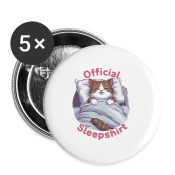 Offizielles Katzen-schlafshirt - Buttons groß 56 mm (5er Pack) - Weiß - Vorne