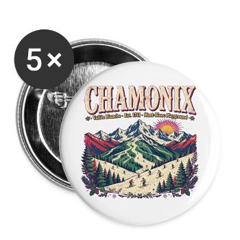 Chamonix, Skigebiete, Skigebiet - Buttons groß 56 mm (5er Pack) - Weiß - Vorne