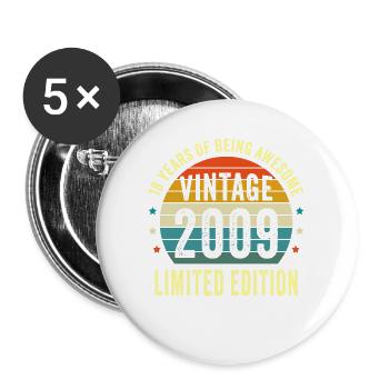 Geboren 2009, 18 Jahre Awesome, 18. Geburtstag - Buttons groß 56 mm (5er Pack) - Weiß - Vorne