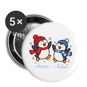 Fröhliche Pinguine im Winter - Buttons groß 56 mm (5er Pack) - Weiß - Vorne