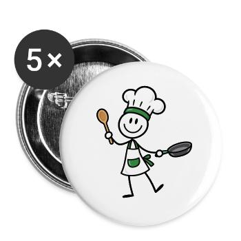 Lustiger kleiner Koch mit Pfanne und Kochlöffel - Buttons groß 56 mm (5er Pack) - Weiß - Vorne